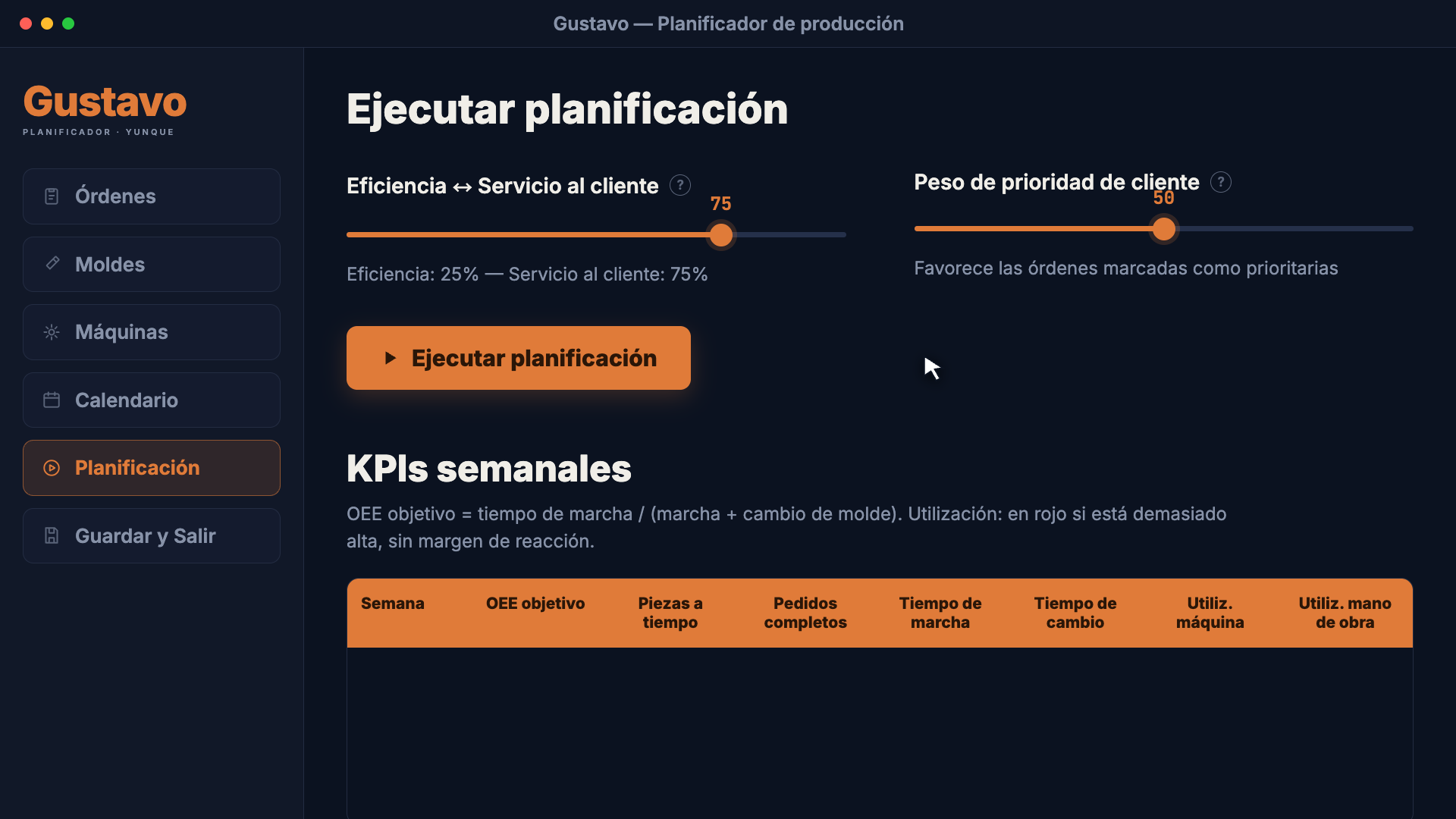 Deslizadores de prioridad en GUSTAVO