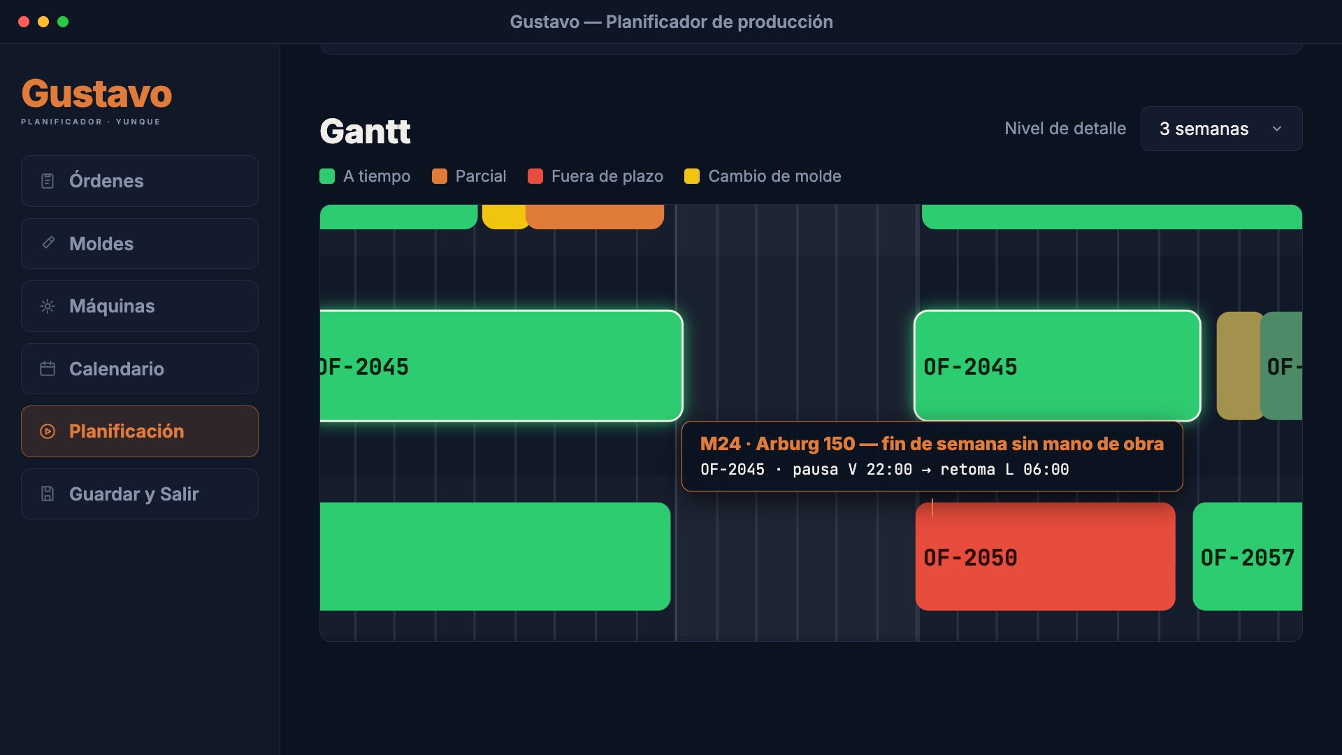 Gestión de fin de semana en GUSTAVO